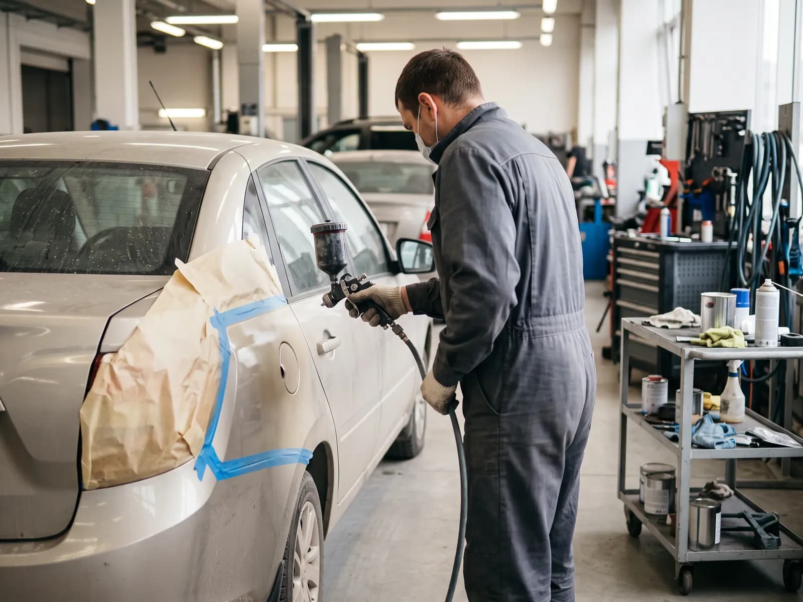 Локальная покраска автомобиля, иллюстрация